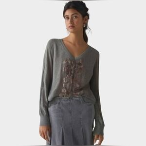 Abercrombie & Fitch Gray Button-Down Cardigan With Lace Trim